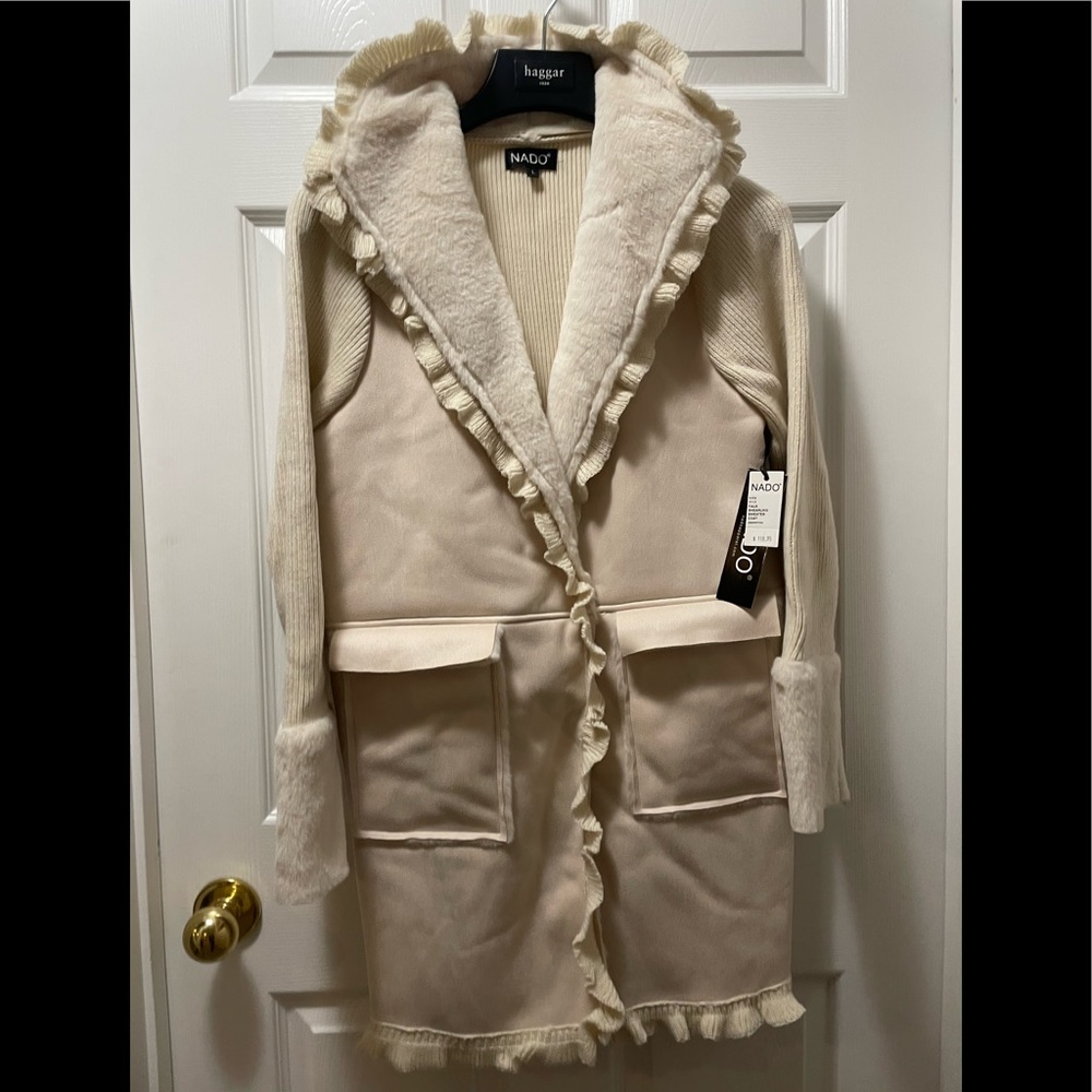 NADO Faux Shearling Sweater Coat style 1173 White